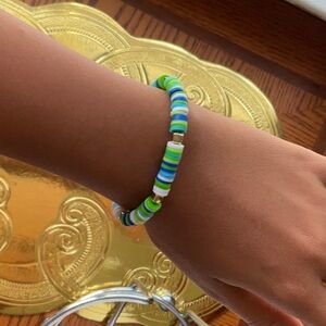 Handmade blue and green with white silicone beads girl bracelet.